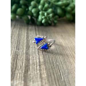 Zuni Made <b>Blue</b> <b>Opal</b> & Sterling Silver Adjustable <b>Ring</b> Gold Plated Bezel Set - Product Image 1