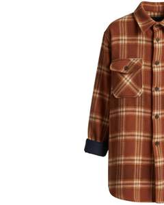 Camisa de Franela a Cuadros Marrón Oxidado Personalizada para Hombre, Chaqueta de Manga Larga con Botones, Sobrecamisa Cálida con Bolsillos Dobles en el Pecho - Product Image 4