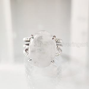 Anillo para mujer Piedra lunar arcoíris natural Piedra preciosa Piedra natal de Junio 3 Banda trenzada Joyería de declaración vintage Anillo de plata esterlina 925 - Product Image 3