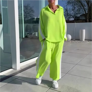 Conjunto de Dos Piezas de Invierno para Mujer, Pantalones Anchos Casuales y Holgados con Cuello de Solapa y Mangas Largas, Transpirables, a la Moda, Traje Deportivo Nuevo - Product Image 6