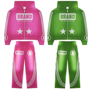 Lightweight Eco-Friendly Breathable Printed Cotton Acid Washed Vintage Sunfaded Winter Casual <b>Hoodie</b> Sweatpants Sets Unisex - Product Image 2