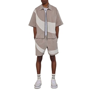 High Quality Boxy Fit Zip up Colour Blocked Nylon <b>Polyester</b> <b>Shirt</b> Short 2 Piece Set Man Tracksuit windbreaker Shorts Set 2027 - Product Image 1