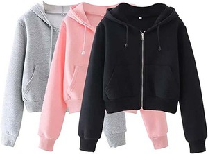 Sweat-shirt à capuche court zippé pour femme, veste légère en polaire, pull décontracté style streetwear pour le printemps et l'automne - Product Image 5