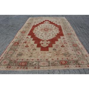 พรมวินเทจขนาดใหญ่พิเศษ 7.7x12.2 ฟุต พรมตุรกี พรมขนสัตว์ลายดอกไม้สีแดงเทา - Product Image 1