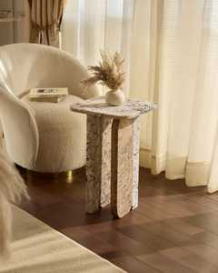 Mesa de centro redonda moderna de madera con base geométrica única Muebles de sala de estar ecológicos para dormitorio y oficina - Product Image 2