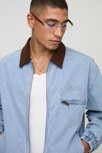 Chaqueta de mezclilla personalizada OEM con cremallera y cuello superior para hombre, chaqueta vaquera informal de manga larga con Cuello medio lavado, alta calidad - Product Image 6