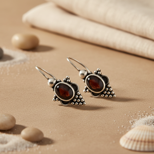 Women's 925 Sterling Silver Garnet Drop <b>Earrings</b> Gold Plated with Classic & Elegant Style and <b>Hinged</b> Closure for Parties Gifts - Product Image 1