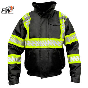 Chaqueta de seguridad de alta visibilidad estilo patrulla para trabajadores al aire libre con diseño de tiras reflectantes y opción de personalización de marca. - Product Image 1
