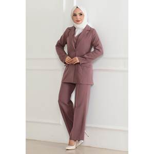 ชุดเสื้อกั๊กสีชมพูโรส MSW19222-3 แบบลำลอง เสื้อทรงยาวบาน และกางเกงขายาวเหนือเข่า ความยาวปานกลาง ไซส์ XS สำหรับชุดฤดูใบไม้ร่วง - Product Image 3