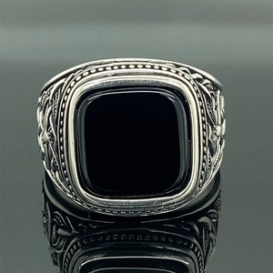 Anillo de compromiso cuadrado de Plata de Ley 925 de moda para hombre, ajuste de bisel de piedras preciosas de ágata hecho a mano, joyería fina certificada por terceros - Product Image 6