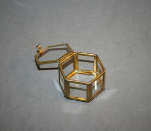Tiniest Hexagon Shape Glass <b>Jewelry</b> <b>Box</b> with Gold Polished Metal Frame Perfect for Storing Rings <b>Necklaces</b> and Fine Accessories - Product Image 6