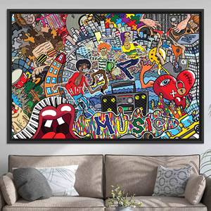 Impression sur toile élégante style bohème graffiti - Décoration murale moderne, toile encadrée noire - Product Image 1