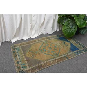 พรมขนสัตว์สีเบจสีน้ำเงิน3.1ft วินเทจขนาด1.7 x แบบคลาสสิกพรมตุรกีผืนใหญ่งานเย็บปะติดพื้นผิวแบบแอบสแตรกต์สำหรับใช้ในห้องโถง - Product Image 3