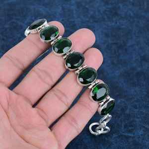 Green Bohemian Quartz Rhodium 925 Sterling Silver Handmade Oval Faceted Gemstone <b>Adjustable</b> Chain <b>Bracelet</b> for Women Party Gift - Product Image 5