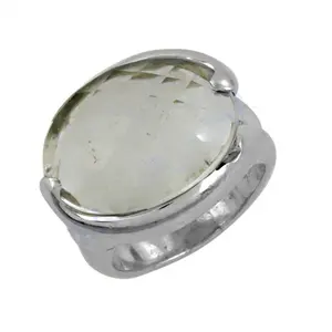 Romantic Women's Silver <b>Ring</b> with <b>Large</b> Faceted <b>Stone</b> Gemstone and Zircon Inlay Copper Brass Jewelry Claw Setting Technology - Product Image 2