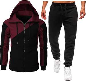 Chándales con capucha de retazos transpirables con logotipo personalizado para hombre, conjunto de dos piezas de invierno, chándales de otoño - Product Image 1