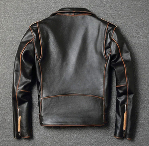 Vente classique motard veste en cuir de vachette véritable peau de mouton mince célèbre Vintage mode vêtements en cuir personnalisés pour hommes - Product Image 2