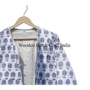 เสื้อแจ็คเก็ตผ้าฝ้ายอินเดียทำมือแบบคลาสสิก ลายปะติดปะต่อ สำหรับผู้หญิง แฟชั่นแบบกลับด้านได้ ลายดอกไม้แบบคันธา เหมาะสำหรับทุกฤดูกาล - Product Image 2