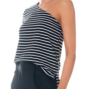 Top Asimétrico de un Solo Hombro con Rayas de Moda, Venta Caliente, Logotipo Personalizado, Camisetas de un Solo Hombro, Ropa de Calle Informal para Mujer - Product Image 6