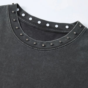 Camiseta de Gran Tamaño para Hombre, Estilo Urbano, Lavada al Ácido, con Estampado Gráfico Personalizado y Remaches - Product Image 5