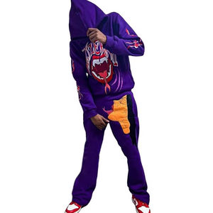 Ensemble survêtement évasé unisexe avec imprimé bouffant Survêtement polaire surdimensionné XL à ourlet brut de haute qualité Logo personnalisé pour l'été - Product Image 3