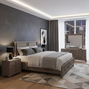 Ensemble de meubles de chambre à coucher complet Kurnia Java Luxury Modern en bois massif écologique avec 13 tiroirs, lit, commode, table de chevet, miroir et rangement - Product Image 1