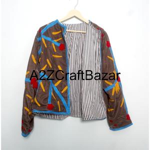 Veste élégante en velours brodé floral Suzani respirante coupe-vent Remplissage en coton pour femmes et filles Cadeau Événements printemps hiver - Product Image 6