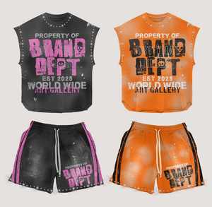 Ensemble short d'été pour homme, style streetwear, 100% coton, respirant, imprimé sur mesure, sans manches, fabriqué en usine - Product Image 6