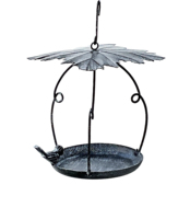 Mangeoire à oiseaux suspendue en métal pour l'extérieur | Structure métallique décorative robuste | Plateau d'alimentation circulaire | Décoration de jardin et nourriture pour oiseaux durable