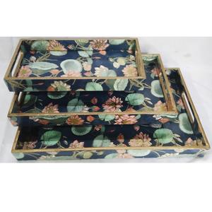 2024 personnalisé Floral Rectangle Set 3 plateaux en bois plateaux de service luxe moderne maison Restaurant nouvel an fête servant - Product Image 1