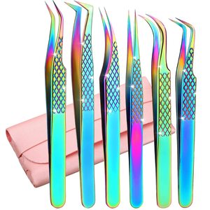 Juego de pinzas para extensión de pestañas antioxidantes profesionales Diseño ergonómico del arco iris para uso profesional - Product Image 1
