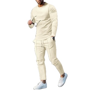 Ensemble de vestes gaufrées de printemps et d'automne pour hommes, veste zippée à revers de couleur unie, pantalon décontracté et confortable pour hommes - Product Image 5