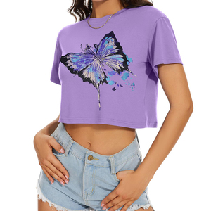 Personalizar el verano de las mujeres de manga corta suave ligero ecológico transpirable de secado rápido 100% algodón Running Yoga Crop Tops - Product Image 2