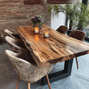 Juego de Mesa de Comedor Cuadrada Minimalista Ecológica Hecha a Mano, Moderna, de Madera Maciza con Patas de Metal, Ensamblada, para Apartamento, Hotel, Bar, 6 Plazas - Product Image 1