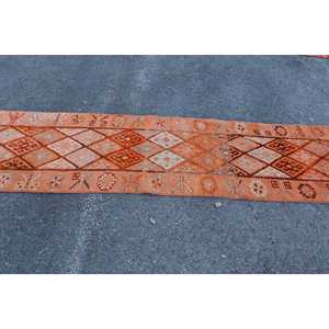 พรมวิ่งสไตล์ตุรกีขนาด 2.6x12 ฟุต สีส้มน้ำตาล วินเทจ ลายออมเบร ทำจากขนสัตว์ - Product Image 3