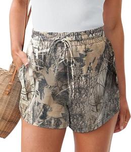 Pantalones cortos de mezclilla entrecruzados de cintura alta para mujer Pierna recta elástica con puños crudos y pantalones cortos de algodón con estampado lavado - Product Image 3