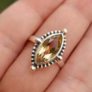 Navya Craft 925 Sterling Silver Boho <b>Statement</b> <b>Ring</b> Citrine Marquise Yellow Gemstone Oval Cut Sizes 4-14 US November Jewelry - Product Image 5