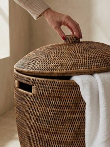 Grand panier à linge rond en rotin naturel, écologique, moderne et multifonctionnel - Product Image 6