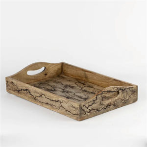 Plateau de service en bois de conception de fissure faite à la main avec fonction décorative artisanale de poignée - Product Image 1