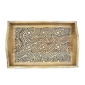 Plateau de service petit déjeuner en bois de manguier fait à la main avec poignée sculptée sans danger pour les hôtels et restaurants Offre Spéciale - Product Image 3