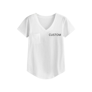 T-shirts décontractés à col en V, style slim, basiques, unis, à manches courtes, personnalisables - Product Image 2