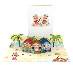 Colorful Beach Pop Card High Quality Best Seller Card For Summer Anniversary 3D Card Handmade Paper Laser Cutting