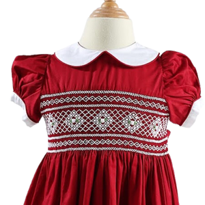 Flor Smocked estilo 2M-10Y alto grado niñas vestidos bebé niña buena calidad Príncipe vestido niños fabricante ODM OEM manga Casual - Product Image 1