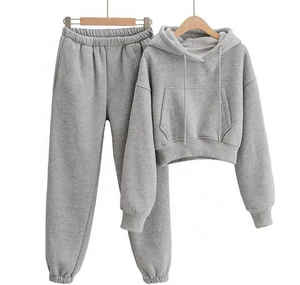 Vente en gros Logo personnalisé Ensemble survêtement 2 pièces coupe-vent respirant grande taille pour femmes Pantalon de survêtement à capuche de couleur unie - Product Image 6