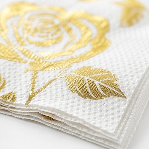 Serviettes de table en papier imprimées motif rose doré 33x33cm, jetables, pour mariage et anniversaire - Product Image 2