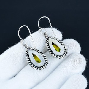 Boucles d'oreilles ovales en turquoise jaune rare, pierre précieuse unique, argent sterling 925 plaqué or, bijoux, cadeau d'anniversaire pour maman - Product Image 6