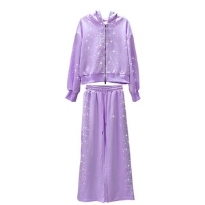 Chándal de diamantes de imitación para mujer con piedras decorativas y bolsillos laterales funcionales, chándal con purpurina para mujer - Product Image 4