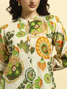 ชุดคุर्ติผ้าฝ้ายพรีเมียมลายดอกไม้สำหรับฤดูร้อนแบบผ่าข้างสั้น พร้อมกางเกงปาลาซโซสำหรับผู้หญิง |   ผ้าที่ระบายอากาศได้ดี |   ชุดลำลองและชุดพื้นเมือง - Product Image 5