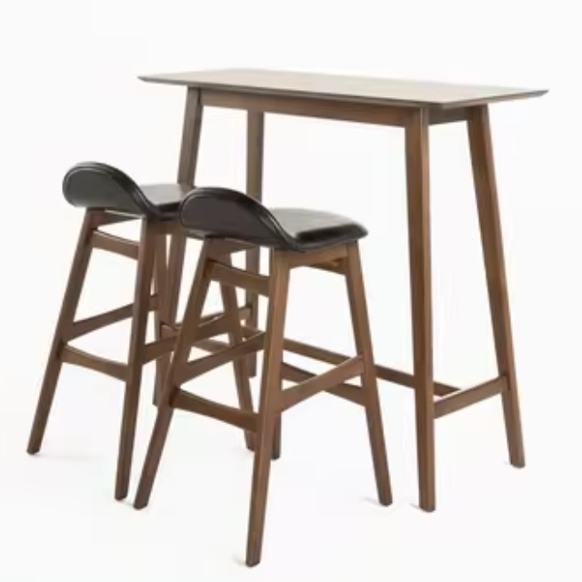 Modern Restaurant Furniture Direct Use Solid Wooden Bar Table and Bar Chairs for Hotels and Dining Made in Indonesia