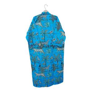 ชุดกิโมโนยาวผ้าฝ้ายพิมพ์ลายป่าสีน้ำเงินสำหรับผู้หญิงชุดกลางคืนน้ำหนักเบาชุดคลุมอาบน้ำชุดกิโมโนลายดอกไม้สำหรับผู้หญิง - Product Image 6